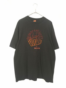 古着 USA製 Disney THE LION KING ライオンキング ミュージカル フロッキー プリント Tシャツ L 古着