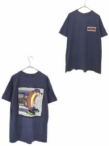 古着 90s USA製 LOONEY TUNES タズ ローラースケート 両面 プリント Tシャツ L 古着