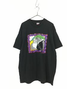 古着 90s USA製 オウム ビビッド カラフル グラフィック アート Tシャツ XL 古着