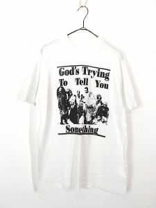 古着 80s God's Trying To Tell You Something モノクロ フォト メッセージ Tシャツ L位 古着