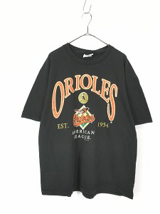 古着 90s USA製 Lee SPORT MLB Baltimore Orioles オリオールズ ベースボール 100％コットン Tシャツ 黒 XL 古着