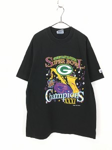 古着 90s NFL Green Bay Packers パッカーズ BIG プリント Tシャツ 黒 L 古着