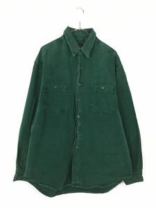 古着 90s GAP 無地 ソリッド グリーン デニム シャツ L 古着?@