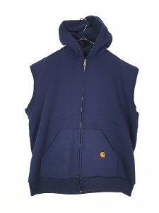 古着 80s USA製 Carhartt 裏地サーマル ノースリーブ スウェット ジップ パーカー ベスト XXL 古着