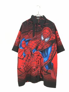 古着 00s MARVEL SPIDER MAN スパイダーマン アメコミ 半袖 チカーノ シャツ M 古着