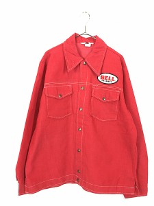 古着 70s Swingster 「BELL」 企業 パッチ レッド デニム シャツ ジャケット L 古着