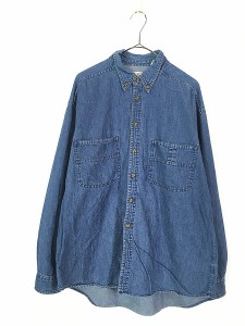 古着 90s Levi's デザイン ポケット 100% コットン ブルー デニム BD シャツ L 古着