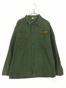 古着 60s 米軍 US ARMY 「1st 後期」 100% コットン サテン ミリタリー ファティーグ シャツ M 古着