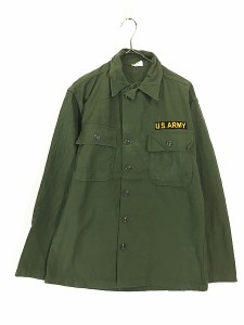 古着 60s 米軍 US ARMY 「1st 後期」 100% コットン サテン ミリタリー ファティーグ シャツ S 古着