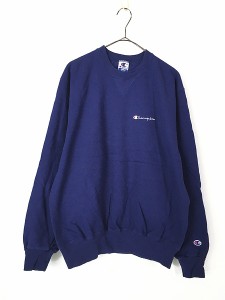 古着 90s Champion ワンポイント 前V スウェット トレーナー 青 L 古着