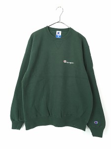 古着 90s Champion ワンポイント 前V スウェット トレーナー 緑 L 古着