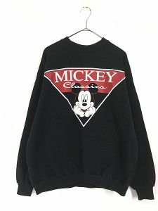 古着 90s USA製 Disney MICKEY Classics ミッキー プリント スウェット トレーナー XL 黒 古着