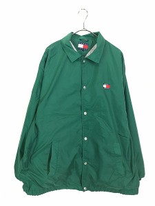 古着 90s TOMMY HILFIGER 裏地 天竺 ワンポイント 刺しゅう ナイロン コーチ ジャケット L 古着