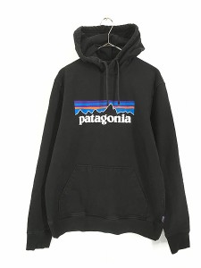 古着 18s Patagonia フィッツロイ BIG ロゴ スウェット パーカー 黒 M 古着