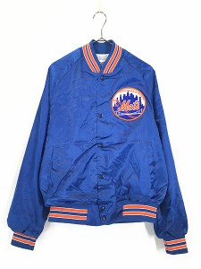 古着 90s USA製 MLB New York Mets メッツ 裏地 天竺 光沢 サテン スタジャン ジャケット M 古着