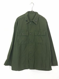 古着 60s 米軍 US ARMY 「1st 後期」 100% コットン サテン ミリタリー ファティーグ シャツ M位 古着