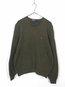 古着 Polo Ralph Lauren ワンポイント コットン ニット セーター オリーブ M 古着