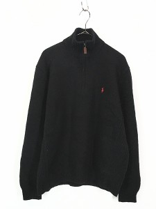 古着 Polo Ralph Lauren ワンポイント ハーフジップ ウール ニット セーター 黒 XL 古着?@