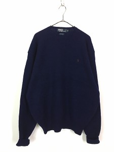 古着 Polo Ralph Lauren ワンポイント ウール ニット セーター 紺 XL 古着