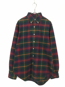 古着 90s Ralph Lauren 「CLASSIC FIT」 ネイビー マルチ チェック フランネル BD シャツ ネルシャツ M 古着