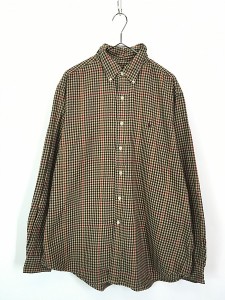 古着 90s Ralph Lauren 「CLASSIC FIT」 ブラウン チェック フランネル BD シャツ ネルシャツ XL 古着