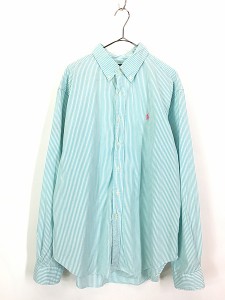 古着 90s Ralph Lauren 「CLASSIC FIT」 水色×白 ストライプ BD シャツ XL 古着