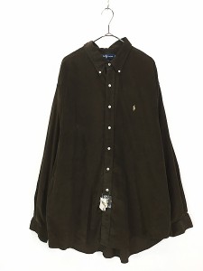 「Deadstock」 古着 90s Ralph Lauren 「BLAKE」 ワンポイント ソリッド 細畝 コーデュロイ BD シャツ 茶 XXL 古着