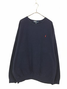 古着 Polo Ralph Lauren ワンポイント ソリッド スウェット トレーナー 紺 XL 古着