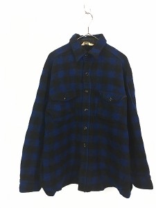 古着 70s WoolRich 黒×青 ブロック チェック ヘビー ウール シャツ 17