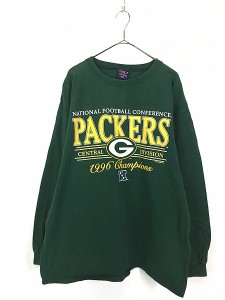 古着 90s USA製 NFL Green Bay Packers パッカーズ NFC CENTRAL DIVISION 長袖 Tシャツ ロンT L 古着