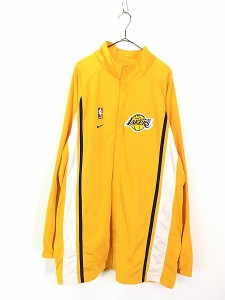 古着 NIKE NBA Los Angeles Lakers レイカーズ 刺しゅう パッチ スナップ 光沢 ジャージ トップ ゲーム シャツ XXL 古着