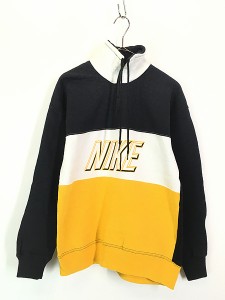 古着 90s USA製 NIKE BIG ロゴ 3カラー ハイネック ハーフジップ スウェット トレーナー L 古着