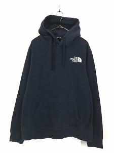 古着 TNF The North Face BIG ロゴ プリント スウェット パーカー 紺 L 古着