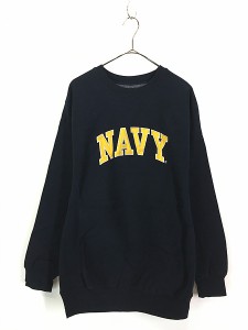 古着 00s Steve&Barry's 「NAVY」 アーチ ミリタリー リバース タイプ ヘビー スウェット トレーナー S