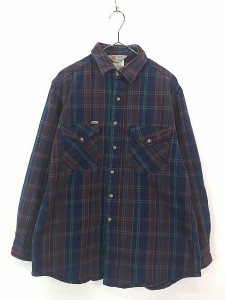 古着 80s USA製 Carhartt ダーク チェック ヘビー フランネル シャツ ヘビネル M位 古着