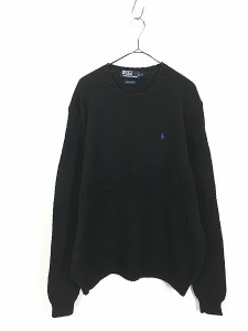 古着 Polo Ralph Lauren ワンポイント コットン ニット セーター 黒 XL 古着