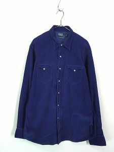 古着 Polo Ralph Lauren 「CLASSIC WESTERN」 細畝 コーデュロイ ウエスタン シャツ 紺 XL 古着