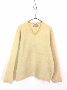 古着 60s USA製 Jantzen 無地 ソリッド Vネック シャギー モヘア ウール ニット セーター アイボリー M 美品!!