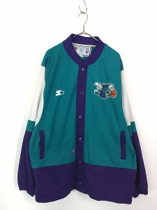 古着 90s STARTER NBA Charlotte Hornets ホーネッツ ジャージ トップ ゲーム シャツ ジャケット L 古着