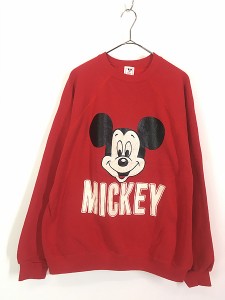 古着 80s USA製 Disney Mickey ミッキー BIG フェイス スウェット XL 古着