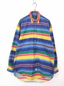 古着 90s Ralph Lauren カラフル マルチ ボーダー BD シャツ M 古着