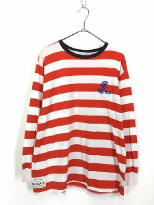 古着 90s USA製 Ralph Lauren 「RL-93」 赤×白 ボーダー 長袖 Tシャツ ロンT L 古着