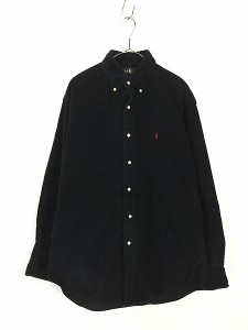 古着 90s Ralph Lauren 「BLAIRE」 ワンポイント 刺しゅう 太畝 コーデュロイ BD シャツ 紺 M 古着