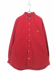 古着 90s Ralph Lauren ワンポイント 刺しゅう フランネル BD シャツ ネルシャツ 赤 XL 古着