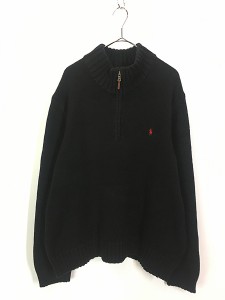 古着 Polo Ralph Lauren ワンポイント ハーフジップ コットン ニット セーター 黒 XXL 古着