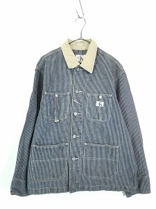 古着 90s CK Calvin Klein 4ポケット ウォバッシュ ワバッシュ ストライプ デニム カバーオール ジャケット L