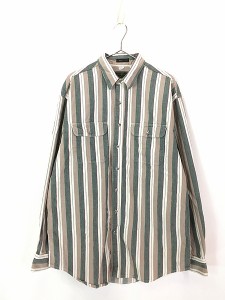 古着 80s USA製 Eddie Bauer 「McKinley Cloth」 マルチ ストライプ ヘビー コットンツイル シャツ XL位