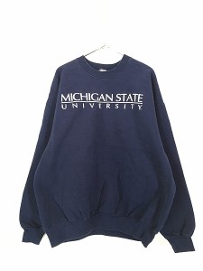 古着 90s USA製 「MICHIGAN」 カレッジ ヘビー スウェット トレーナー XXL