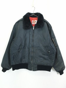 古着 80s USA製 Dickies 襟ボア パデッド ナイロン ワーク ボンバー ジャケット L