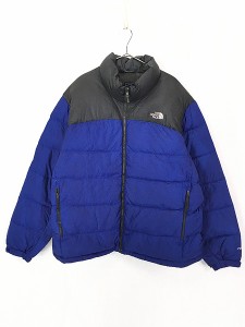 古着 TNF The North Face 700フィル パワー ヌプシ ダウン ジャケット 青×Dグレー XXL 古着